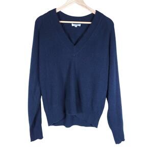 Equipment Femme Womens Sweater Small Cashmere Navy Blue V Neck Classic Chic